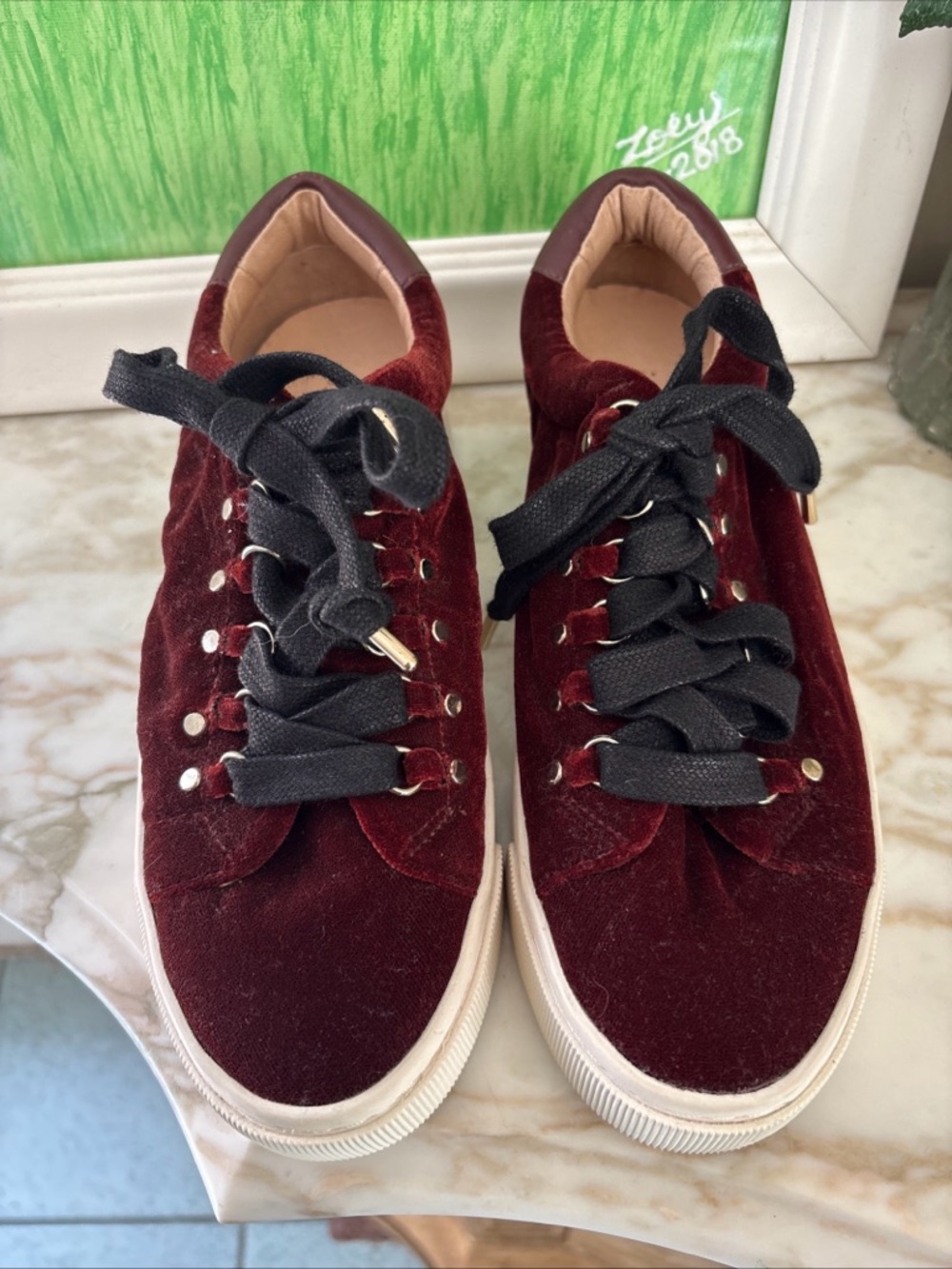 JOIE Burgundy Red Velvet Rosewood Platform Sneakers - Womens 37.5 Great Cond